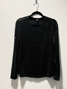 Torrid Black Sequin & Mesh Long Sleeve Sparkly Holiday Party Top - size 1/1X
